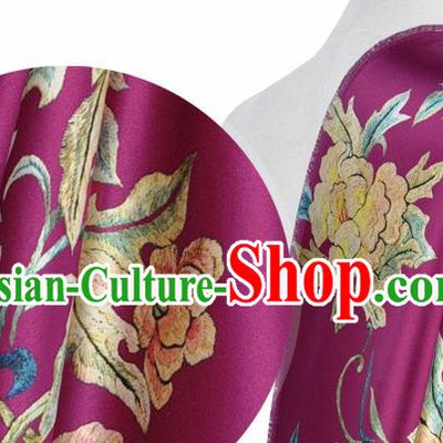 Chinese Classical Peony Pattern Design Amaranth Silk Fabric Asian Traditional Hanfu Mulberry Silk Material