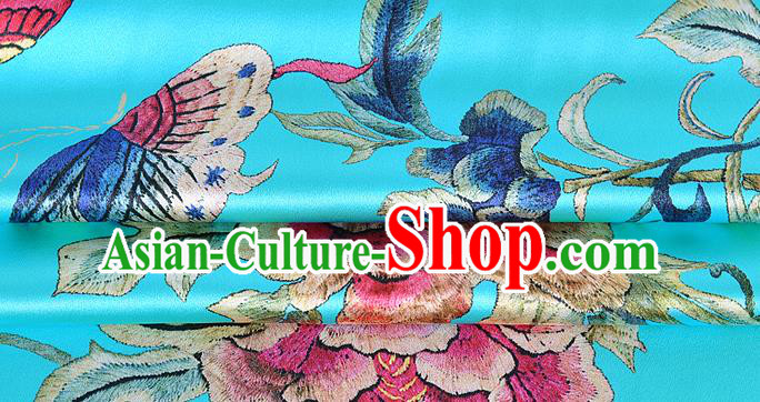 Chinese Classical Peony Pattern Design Blue Silk Fabric Asian Traditional Hanfu Mulberry Silk Material Chinese Classical Peony Pattern Design Blue Silk Fabric Asian Traditional Hanfu Mulberry Silk Material