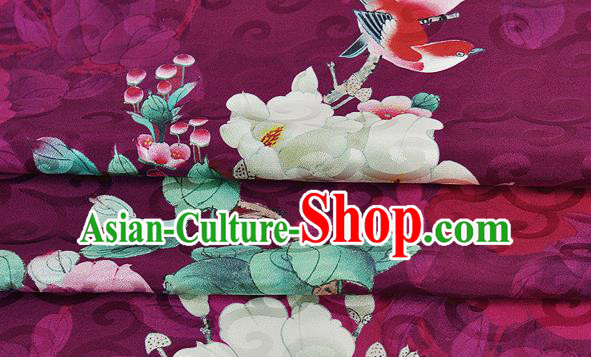Chinese Classical Hibiscus Pattern Design Purple Silk Fabric Asian Traditional Hanfu Mulberry Silk Material Chinese Classical Hibiscus Pattern Design Purple Silk Fabric Asian Traditional Hanfu Mulberry Silk Material