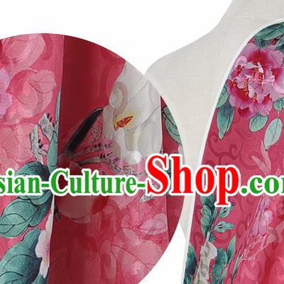 Chinese Classical Hibiscus Pattern Design Peach Pink Silk Fabric Asian Traditional Hanfu Mulberry Silk Material