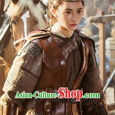 Drama Ming Dynasty Chinese Ancient Ethnic Female General Qi Gemu Replica Costumes and Headpiece Complete Set