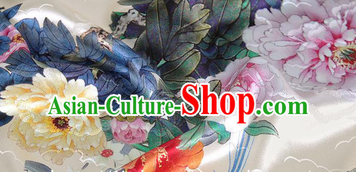 Chinese Classical Peony Pattern Design Beige Silk Fabric Asian Traditional Hanfu Mulberry Silk Material Chinese Classical Peony Pattern Design Beige Silk Fabric Asian Traditional Hanfu Mulberry Silk Material