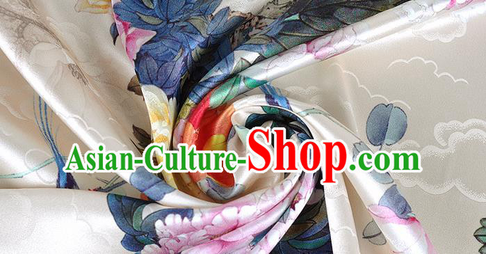 Chinese Classical Peony Pattern Design Beige Silk Fabric Asian Traditional Hanfu Mulberry Silk Material Chinese Classical Peony Pattern Design Beige Silk Fabric Asian Traditional Hanfu Mulberry Silk Material