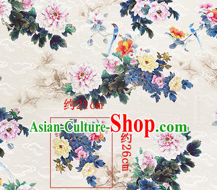 Chinese Classical Peony Pattern Design Beige Silk Fabric Asian Traditional Hanfu Mulberry Silk Material Chinese Classical Peony Pattern Design Beige Silk Fabric Asian Traditional Hanfu Mulberry Silk Material