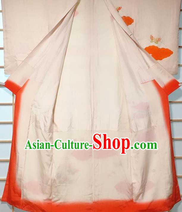 Japanese Traditional Printing Butterfly White Furisode Kimono Japan Yukata Dress Costume for Women Japanese Traditional Printing Butterfly White Furisode Kimono Japan Yukata Dress Costume for Women