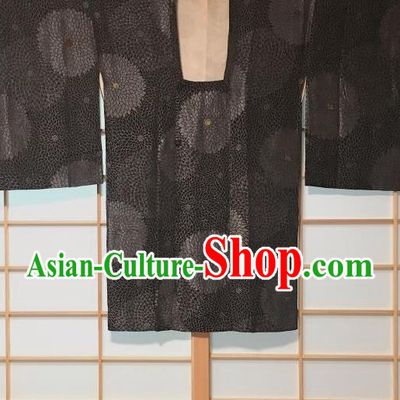 Japanese Traditional Chrysanthemum Pattern Black Haori Jacket Japan Kimono Overwear Costume for Men