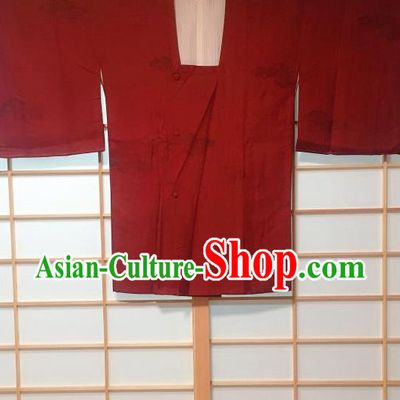 Japanese Traditional Pattern Dark Red Haori Jacket Japan Kimono Overwear Costume for Men