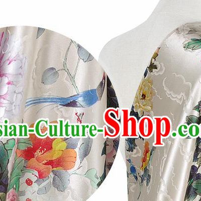 Chinese Classical Peony Pattern Design Beige Silk Fabric Asian Traditional Hanfu Mulberry Silk Material
