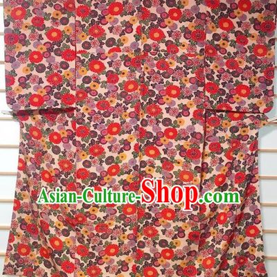 Japanese Traditional Printing Chrysanthemum White Furisode Kimono Japan Yukata Dress Costume for Women