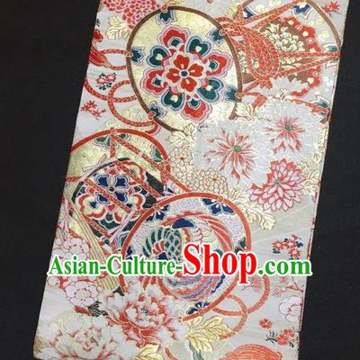 Japanese Traditional Phoenix Peony Pattern White Brocade Waistband Japan Kimono Yukata Belt for Women