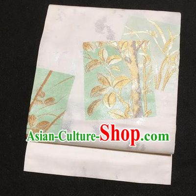 Japanese Traditional Embroidered Tree Pattern White Brocade Waistband Japan Kimono Yukata Belt for Women