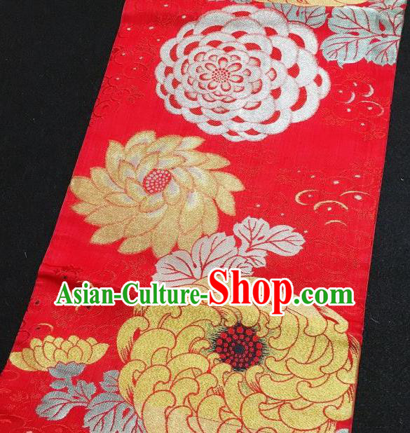 Japanese Traditional Chrysanthemum Pattern Red Waistband Japan Kimono Yukata Belt for Women