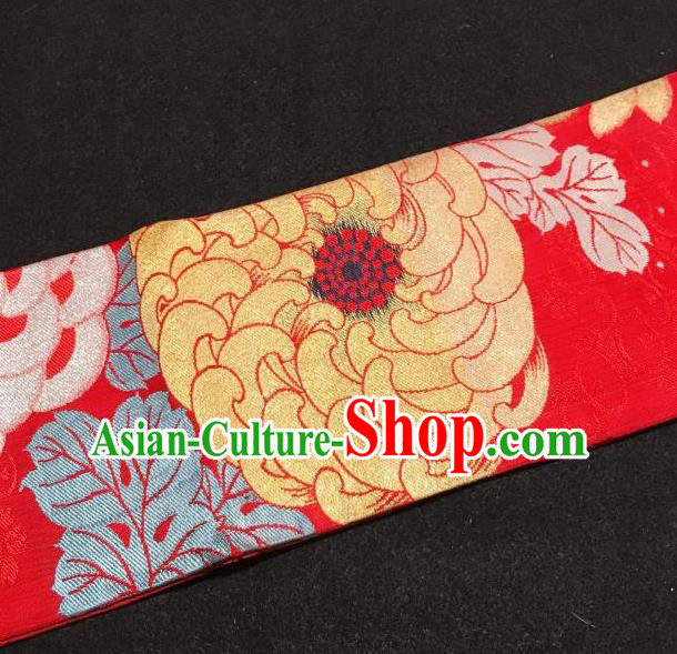 Japanese Traditional Chrysanthemum Pattern Red Waistband Japan Kimono Yukata Belt for Women