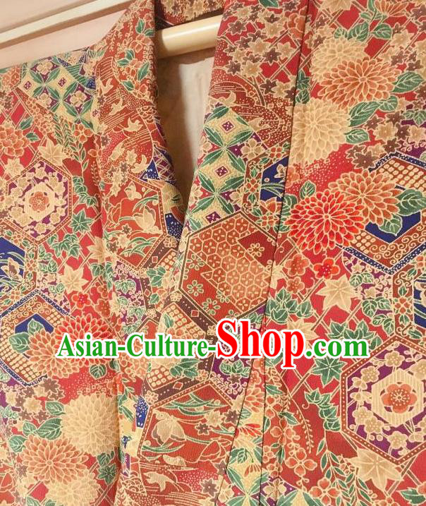 Japanese Traditional Printing Chrysanthemum Red Furisode Kimono Japan Yukata Dress Costume for Women Japanese Traditional Printing Chrysanthemum Red Furisode Kimono Japan Yukata Dress Costume for Women