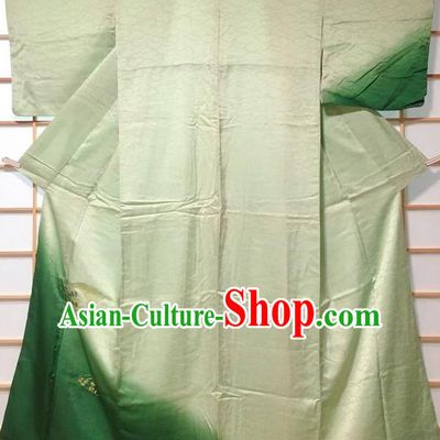 Japanese Traditional Embroidered Green Furisode Kimono Japan Yukata Dress Costume for Women