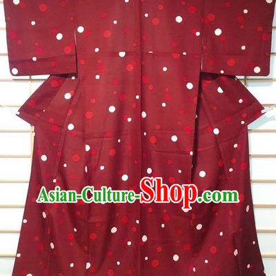 Japanese Traditional Dark Red Furisode Kimono Japan Yukata Dress Costume for Women
