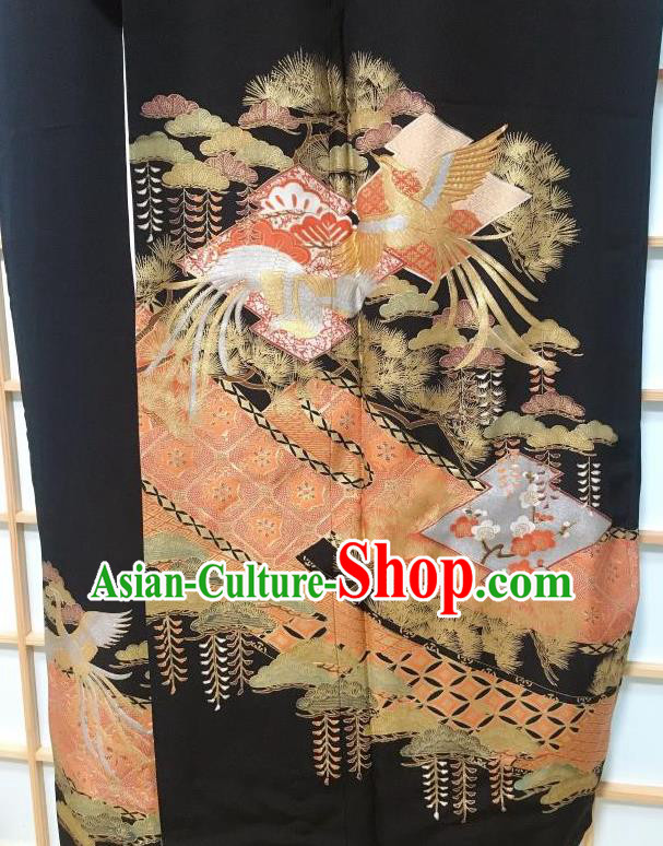 Japanese Traditional Printing Phoenix Black Furisode Kimono Japan Yukata Dress Costume for Women Japanese Traditional Printing Phoenix Black Furisode Kimono Japan Yukata Dress Costume for Women
