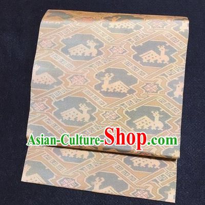Japanese Traditional Deer Pattern Apricot Brocade Waistband Japan Kimono Yukata Belt for Women