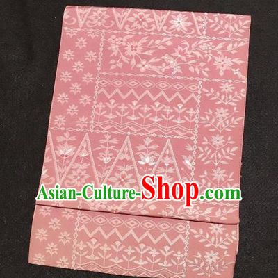 Japanese Traditional Flowers Pattern Pink Brocade Waistband Japan Kimono Yukata Belt for Women