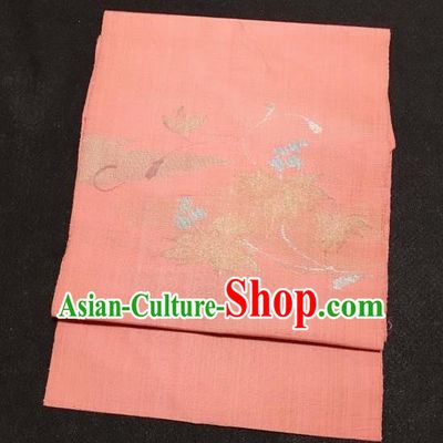 Japanese Traditional Leaf Pattern Orange Brocade Waistband Japan Kimono Yukata Belt for Women
