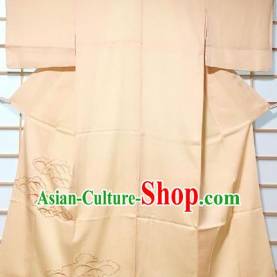Japanese Traditional Embroidered Apricot Furisode Kimono Japan Yukata Dress Costume for Women