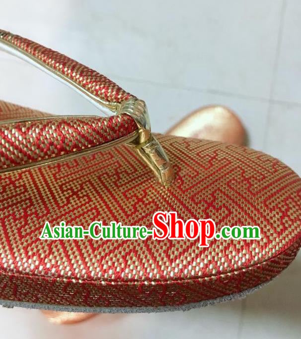 Traditional Japanese Bamboo Pattern Orange Slippers Asian Japan Zori Shoes for Women
