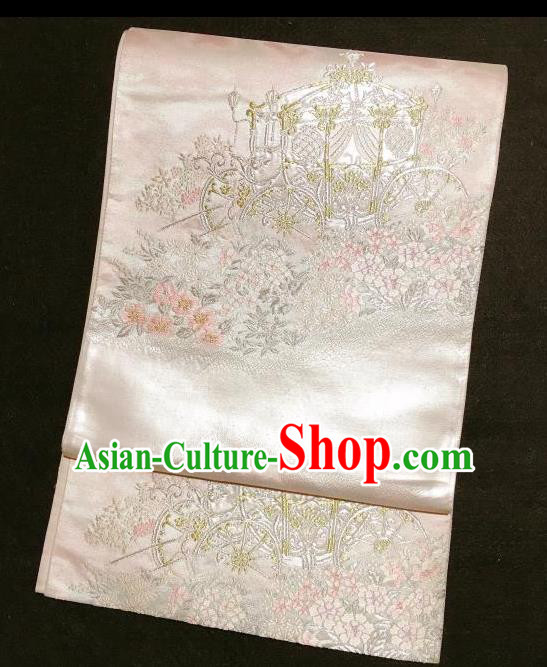 Japanese Traditional Embroidered Light Pink Brocade Waistband Japan Kimono Yukata Belt for Women Japanese Traditional Embroidered Light Pink Brocade Waistband Japan Kimono Yukata Belt for Women