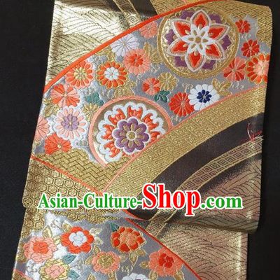 Japanese Traditional Embroidered Chrysanthemum Golden Brocade Waistband Japan Kimono Yukata Belt for Women