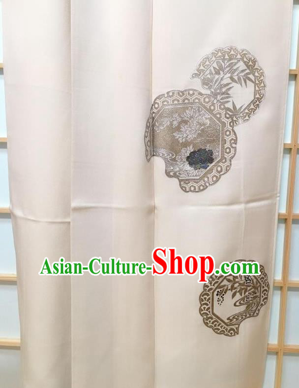 Traditional Japanese Printing Beige Furisode Kimono Japan Yukata Dress Costume for Women Traditional Japanese Printing Beige Furisode Kimono Japan Yukata Dress Costume for Women