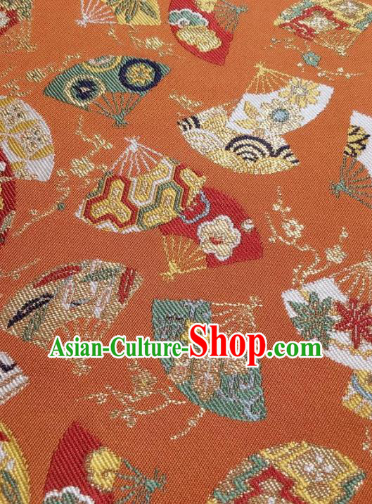 Japanese Traditional Embroidered Fan Orange Brocade Waistband Japan Kimono Yukata Belt for Women