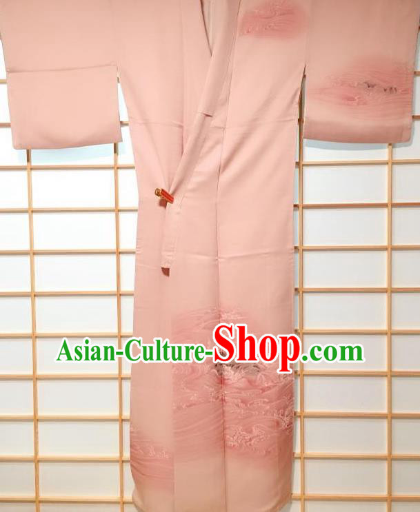 Traditional Japanese Classical Waves Pattern Pink Kimono Japan Yukata Dress Costume for Women Traditional Japanese Classical Waves Pattern Pink Kimono Japan Yukata Dress Costume for Women