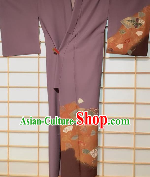 Traditional Japanese Classical Fans Pattern Purple Kimono Japan Yukata Dress Costume for Women Traditional Japanese Classical Fans Pattern Purple Kimono Japan Yukata Dress Costume for Women