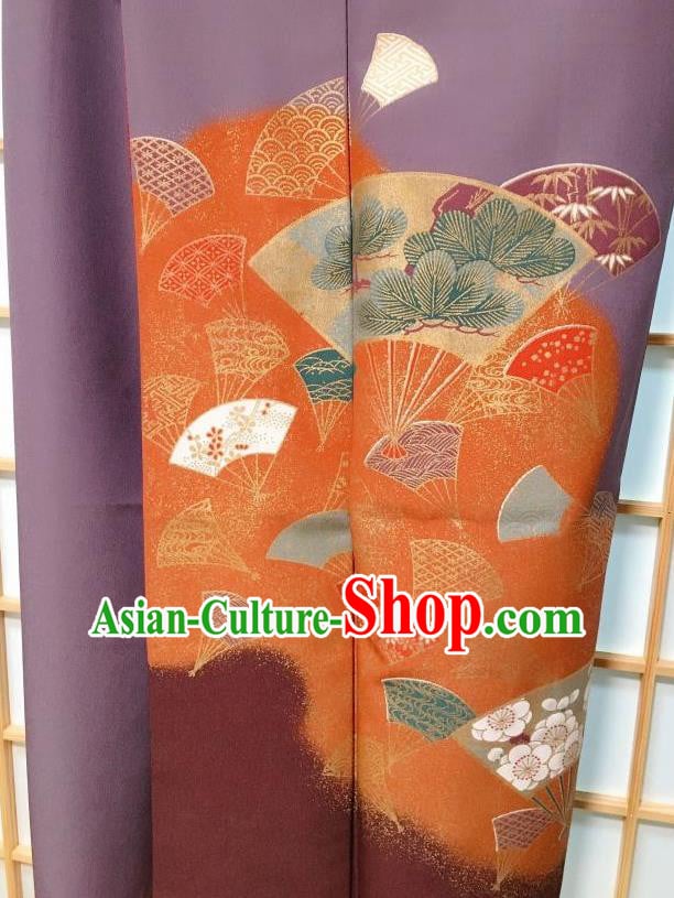 Traditional Japanese Classical Fans Pattern Purple Kimono Japan Yukata Dress Costume for Women Traditional Japanese Classical Fans Pattern Purple Kimono Japan Yukata Dress Costume for Women