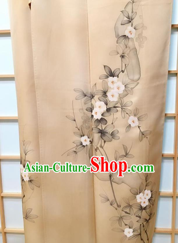 Traditional Japanese Classical Flowers Pattern Ginger Kimono Japan Yukata Dress Costume for Women Traditional Japanese Classical Flowers Pattern Ginger Kimono Japan Yukata Dress Costume for Women