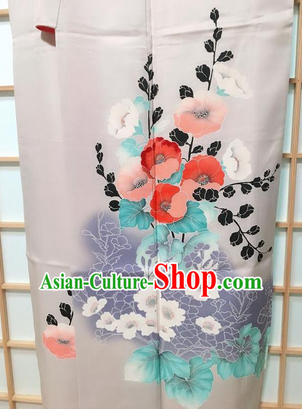 Traditional Japanese Classical Camellia Pattern Grey Kimono Japan Yukata Dress Costume for Women Traditional Japanese Classical Camellia Pattern Grey Kimono Japan Yukata Dress Costume for Women