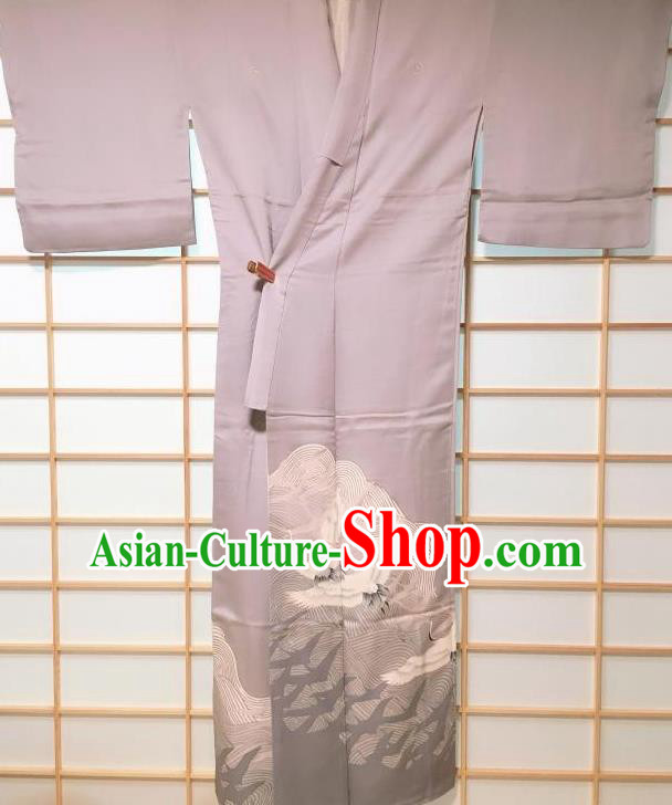 Traditional Japanese Classical Cranes Pattern Grey Kimono Japan Yukata Dress Costume for Women Traditional Japanese Classical Cranes Pattern Grey Kimono Japan Yukata Dress Costume for Women