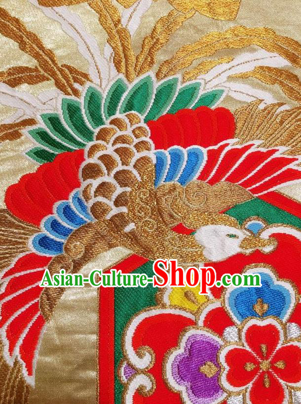 Japanese Traditional Embroidered Phoenix Golden Brocade Waistband Japan Kimono Yukata Belt for Women Japanese Traditional Embroidered Phoenix Golden Brocade Waistband Japan Kimono Yukata Belt for Women