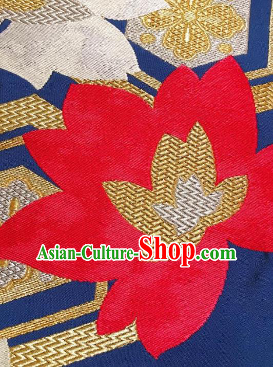 Japanese Traditional Embroidered Flowers Blue Brocade Waistband Japan Kimono Yukata Belt for Women Japanese Traditional Embroidered Flowers Blue Brocade Waistband Japan Kimono Yukata Belt for Women