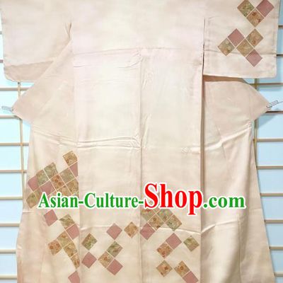 Traditional Japanese Classical Pattern Beige Furisode Kimono Japan Yukata Dress Costume for Women
