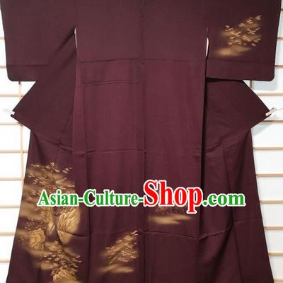 Traditional Japanese Classical Maple Leaf Pattern Purple Kimono Asian Japan Yukata Costume for Men