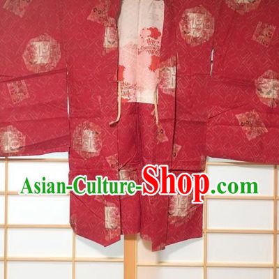 Japanese Traditional Pattern Red Haori Jacket Japan Kimono Overcoat Costume for Men