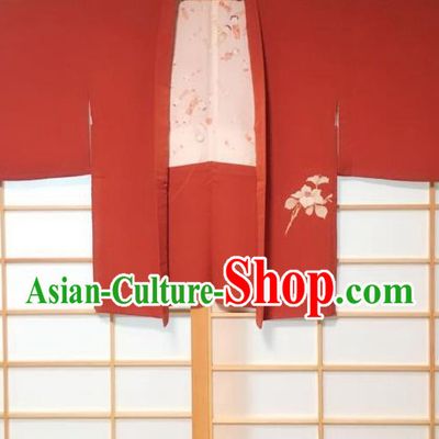 Japanese Traditional Embroidered Flower Pattern Red Haori Jacket Japan Kimono Overcoat Costume for Men