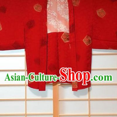 Japanese Traditional Embroidered Peony Pattern Red Haori Jacket Japan Kimono Overcoat Costume for Men