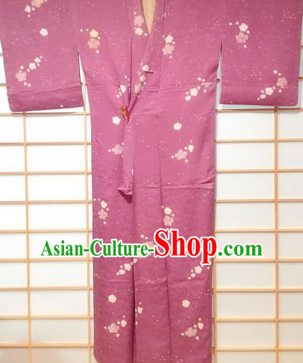 Japanese Traditional Printing Flowers Rosy Kimono Japan Yukata Dress Costume for Women