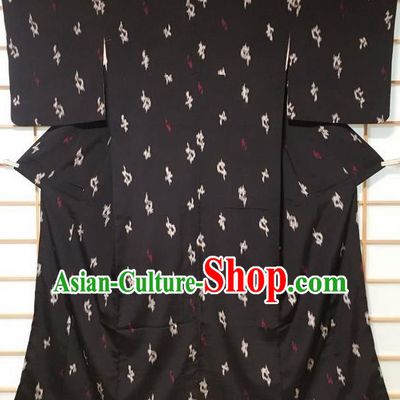 Japanese Classical Pattern Black Kimono Japan Traditional Yukata Dress Costume for Women