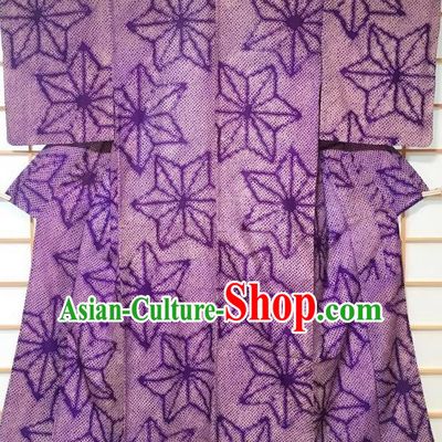 Japanese Classical Murraya Koenigii Pattern Purple Kimono Japan Traditional Yukata Dress Costume for Women