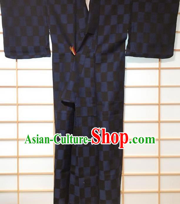 Traditional Japanese Classical Grid Pattern Black Kimono Asian Japan Yukata Costume for Men Traditional Japanese Classical Grid Pattern Black Kimono Asian Japan Yukata Costume for Men