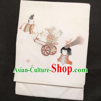 Japanese Traditional Printing Children Beige Brocade Waistband Japan Kimono Yukata Belt for Women