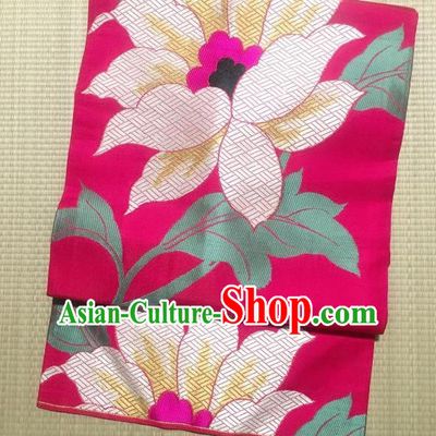 Japanese Nagoya Traditional Embroidered Rosy Brocade Waistband Japan Kimono Yukata Belt for Women