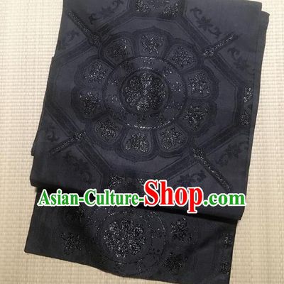 Japanese Nagoya Traditional Pattern Black Brocade Waistband Japan Kimono Yukata Belt for Women